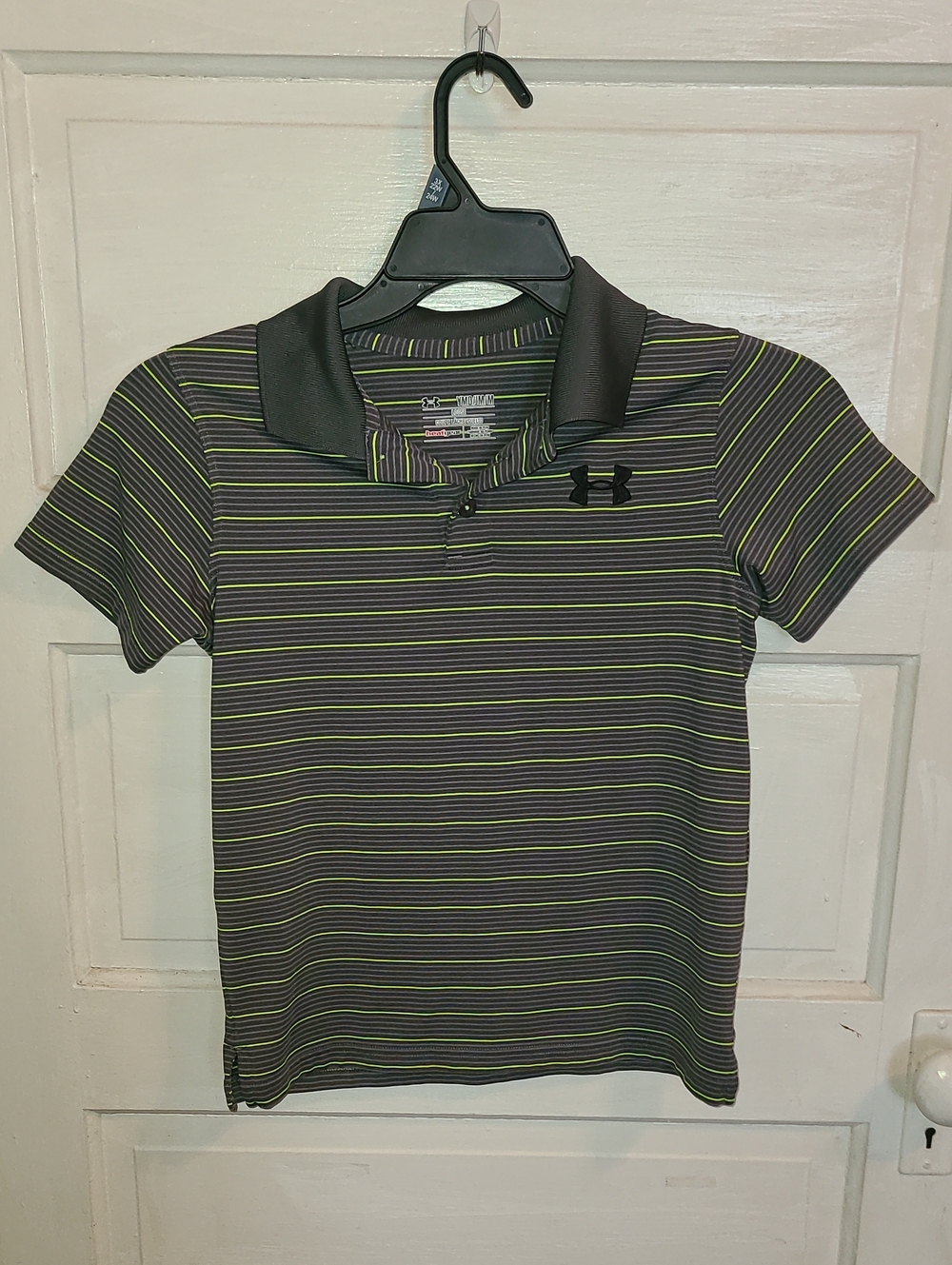Under Armour Gray Polo with Neon Green Stripes